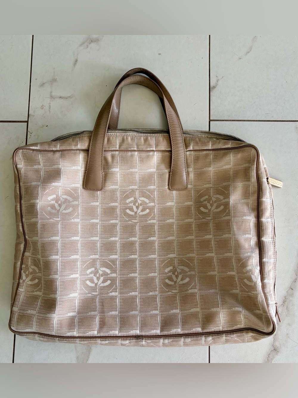 100% Authentic CHANEL canvas/leather lap top travel bag